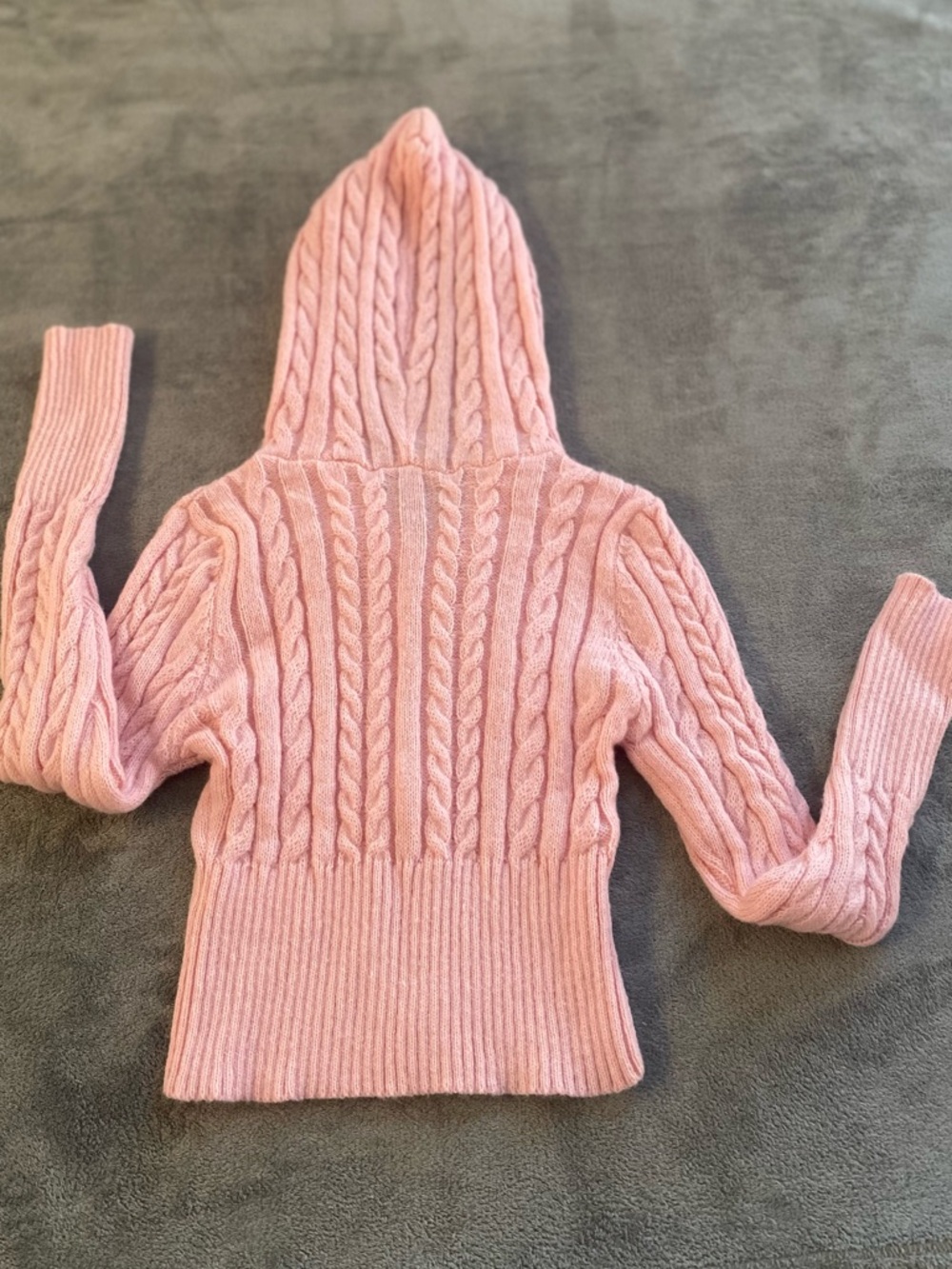 Pink Cable Knit Cropped Zip Hoodie Cardigan Small - Picture 5 of 14